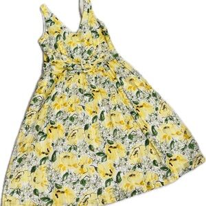 Robbie Bee Yellow and Green Floral Sleeveless Midi Dress